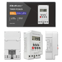 Qoltec Elektroniczny programator czasowy PC0629 na szynę DIN LCD