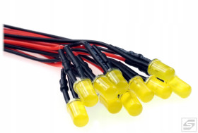 Dioda LED 5mm 12V żółta;dyfuzyjna; z przewodem 20cm;22mA;200mcd;
