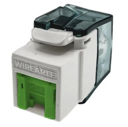 Moduł keystone z wbudowaną identyfikacją LED RJ45 UTP kat.6A nieekranowany beznarzędziowy zielona klapka zabezpieczająca WireArt