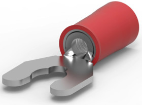 Insulated forked cable lug, 0.3-1.42 mm², AWG 22 to 16, M4, red, 52930