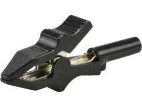 Złącze typu Krokodyl izolowane czarne HQ z gniazdem na wtyk BANANOWY