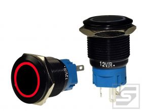 Przycisk LB19BL/R-12V;RING;2A/250V; podświetlenie czerwone;chwilowy