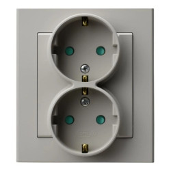 SONATA Gniazdo podwójne z uziemieniem schuko z przesłonami torów prądowych, kompletne z ramką kaszmir GP-2RSP/82