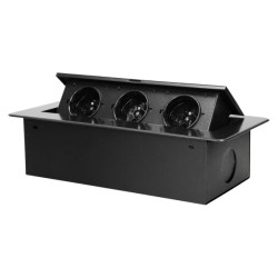 Gniazdo meblowe wpuszczane w blat z płaskim, frezowanym rantem, 3x2P+Z, grafit,OR-AE-1336/GR