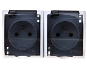 FALA Gniazdo hermetyczne podwójne z/u IP44 z przesłonami klapka przezroczysta białe GNH-2HZP/00/d