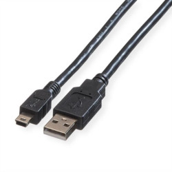 Kabel ROLINE USB 2.0, typ A - 5-stykowy mini, czarny, 3 m