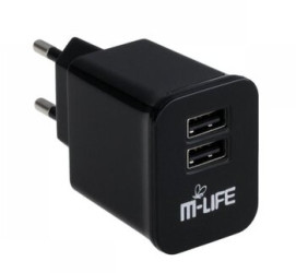 ładowarka USB sieciowa 2A M-Life z dwoma gniazdami USB