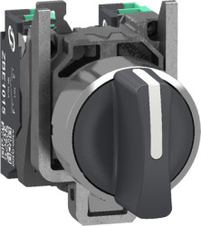 Toggle switch, 3 positions, unlit, latching, 2 Form A (N/O), waistband round, black, front ring metallized, 45°, mounting Ø 22.5