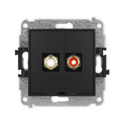 ICON Mechanizm gniazda podwójnego RCA, bez pola opisowego (typu cinch - biały i czerwony, pozłacany) czarny mat 12IGRCABO-2