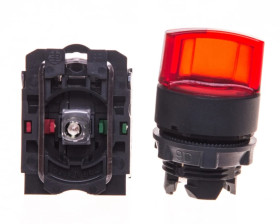 Przełącznik 2 położeniowy pokrętło 22mm czerwony 1Z 1R bez samopowrotu z podświetleniem 230V AC XB5AK124M5