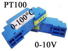 Przetwornik temperatury 0-10V; PT100; 100° C; DIN