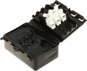 Uniwersalna puszka montażowa 3-torowa (3 tory niezależne!) wypełniona żelem, hermetyczna IP68 SUPER-BLOCK-IN-OUTM