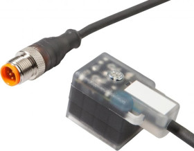 VK15C562, Kabel przyłączeniowy, 1,5m, Złącze zaworu typ B żeński 3pin kątowy, M12 męski 5pin prosty, 3x0,5mm², PUR