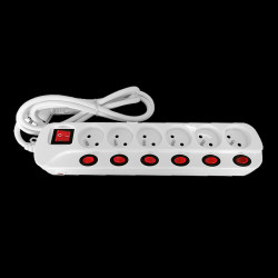 Listwa zasilająca "Multiswitch". 6 gniazd 2P+Z. kabel 3x1.0mm2. długość 1.5m. z wyłącznikami podświetlanymi: głównym... OR-AE-13