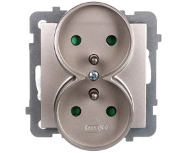 AS Gniazdo podwójne z/u z przesłonami satyna light GP-2GRZP/m/45
