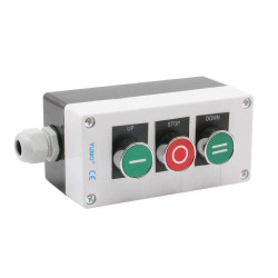 Przełącznik przyciskowy w obudowie 150x72x65mm, OFF-(ON)+ON-(OFF)+OFF-(ON), 3 tory, czerwony+zielony