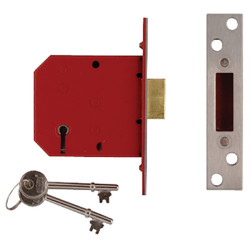 UNION 2101 5 Lever Mortice Deadlock Satin Chrome Finish 65mm 2.5in Box