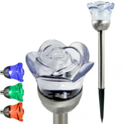 Lampa ogrodowa LED solarna RÓŻA wbijana 6500K zimna biała i RGB GOLDLUX (Polux)