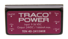 Przetwornica DC-DC, 40W, Uwe 9 → 36 V DC, Uwy 24V dc, Iwy 1.67A Tak, TRACOPOWER Nie