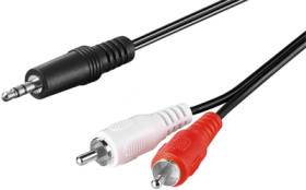 Adapter cable, 10 m, black, 3.5 mm stereo jack plug, straight to 2 x RCA plug, straight, 51652