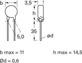 PTC thermistor, 5.6 Ω, 80 °C, ±25 %, radial, B59960C0080A070