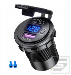 Ładowarka GH-DS135;QC 3.0+PD USB; włącznik;woltomierz nieb.;12-24VDC