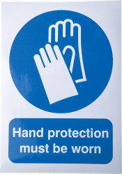 Znak nakazu, Winyl, Biały, Hand Protection Must Be Worn-Tekst Angielski, szt. 1, Tak Etykieta