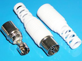 Gniazdo antenowe proste białe z odgiętką