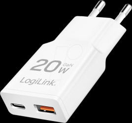 PA0346 USB charger, 20 W, 5 - 12 V, 1x USB-C, 1x USB-A, GaN, white