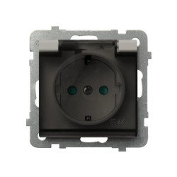 SONATA Gniazdo bryzgoszczelne z uziemieniem schuko IP-44 z przesł. torów prądowych wieczko przezroczyste kaszmir GPH-1RSP/m/82/d