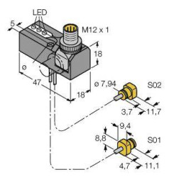 Turck Czujnik indukcyjny nie podtynkowy PNP, Zamykający NI2-K08Q-0,095/0,11-BDS-2AP6X3-H1141/S34