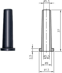 Cable grommet, cable Ø 5.3 to 5.5 mm, L 37 mm, TPE, black, 01460210010