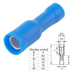Konektor okrągły w pełnej izolacji żeński 4mm 1.5-2.5mm² - końcówka kablowa - SGE