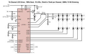 16-Channel 50mA LED Driver with Buck Controller