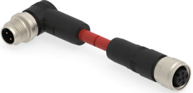 Sensor actuator cable, M12-cable plug, angled to M12-cable socket, straight, 4 pole, 1 m, PVC, red, 4 A, TAA54AB1411-002