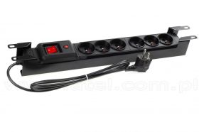 Listwa zasilająca rack 19", 6 gniazd, z bezpiecznikiem, 1,5m