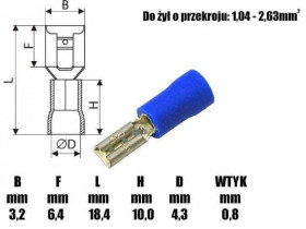 1x konektor 2,8mm żeński na kabel 1,5-2,5mm2 niebieski izolowany do...