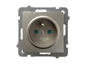 AS Gniazdo pojedyncze z uziemieniem z przesłonami torów prądowych satyna light GP-1GZP/m/45 OSPEL