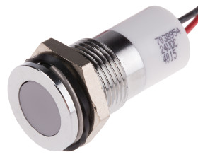 Lampka kontrolna do montażu panelowego 24V dc, biała 14mm LED Chrom Wyprowadzenia RS PRO