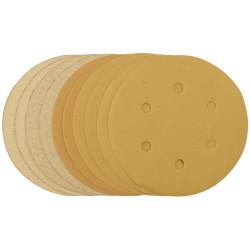Draper 64284 Gold Sand. Discs-Hk&amp;Lp 150mm Asstd Grit-120G-400G 6 D/Ext.Holes10Pc