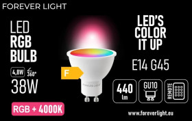 Żarówka LED RGB + NEUTRAL WHITE GU10 4.8W 440lm 4000K klasa F Forever Light