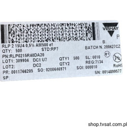 RLP0215R40DA20 15R4 0.5% 25ppm 2W Axial AXIAL VISHAY