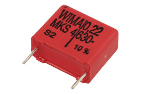 Kondensator; poliestrowy; MKT; 220nF; 630V DC/400V AC; MKS4; MKS4J032204F00KSSD; 10%; 8x15x18mm; 15mm; luzem; -55...+100°C; Wima