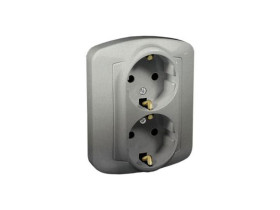 AKORD Gniazdo podwójne z uziemieniem schuko aluminiowy metalik z przesłonami torów prądowych AGSz2z/26 KONTAKT SIMON