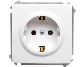 Simon Basic Gniazdo pojedyncze SCHUKO z/u 16A IP20 z przesłoną torów białe BMGSZ1z.01/11