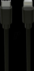 1700-0106 Data/Charging Cable, USB-C Connector &gt; Lightning, Black, 1.2 m