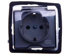 AS Gniazdo bryzgoszczelne z/u Schuko IP44 klapka przezroczysta ecru GPH-1GS/m/27/d