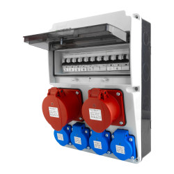 Rozdzielnica budowlana JUN 32A/16A/4x230V z zabezpieczeniami IP54 gniazda DOKTORVOLT® DV-6856-F