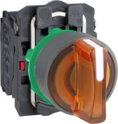 Toggle switch, 3 positions, illuminable, latching, 1 Form A (N/O) + 1 Form B (N/C), waistband round, orange, front ring gray, 45