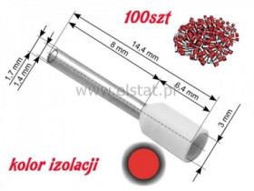 Końcówka rurkowa izolowana 1,0 L= 8mm (100szt)
